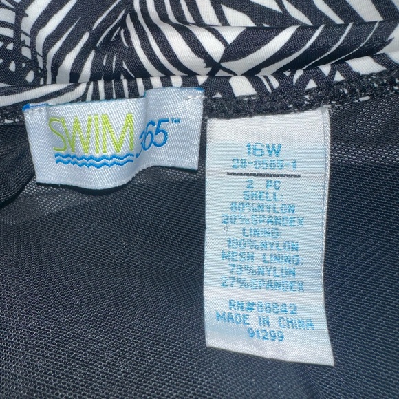 Swim 365 Ladies Tankini Swim Top Black White Palm Leaves 16W Mint Condition! - Picture 5 of 6